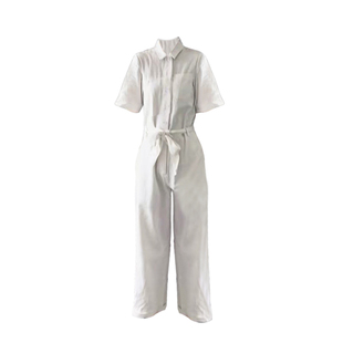 【GuiN】21夏cos 白色翻领简洁休闲宽松短袖腰系带连体阔腿裤