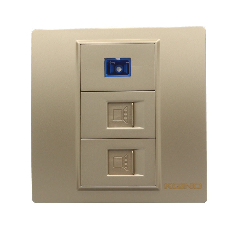 康吉诺香槟金86型双口网络加光纤插座 金色2个电脑SC光钎宽带面板