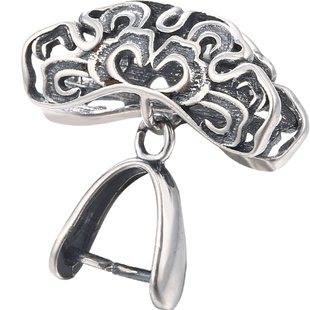 S925银吊坠扣头简约复古镶嵌翡翠蜜蜡项链扣链接扣银扣头吊坠夹扣