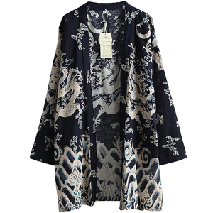 中国风男装中式复古印花开衫夏季薄款外套长袖棉麻宽松上衣民潮