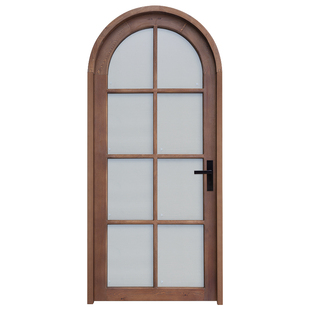 樟子松木原木拱形玻璃木门定制咖啡店甜品店单扇平开实木橱窗门