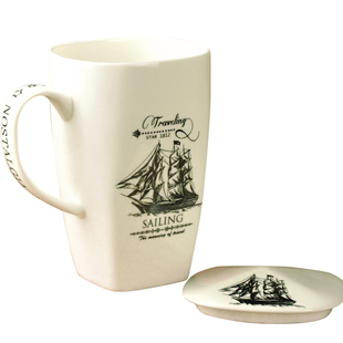 2杯送勺700ML超大容量陶瓷水杯带盖欧式复古大马克杯大号骨瓷杯子