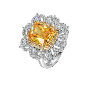 旺财运黄色水晶钻戒指环复古超大宝石女食指饰品宴会礼服锆石配饰