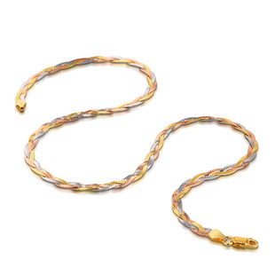 奢华闪亮S925纯银项链女意大利三色彩银六线编织时尚银饰锁骨颈链