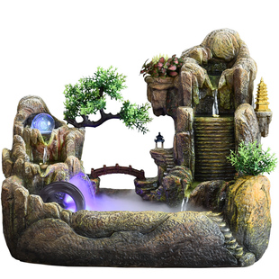 新中式装饰盆景假山水景循环流水生财桌面摆件客厅风水轮喷泉造景