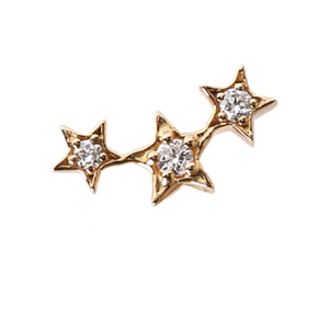 新款日本代购饰品可爱3颗星星钻石18K黄金白金玫瑰金耳钉单耳饰