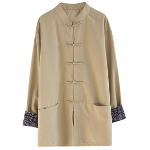 春夏桃皮绒衬衫男士复古唐装中国风盘扣棉麻男装纯色休闲上衣青年