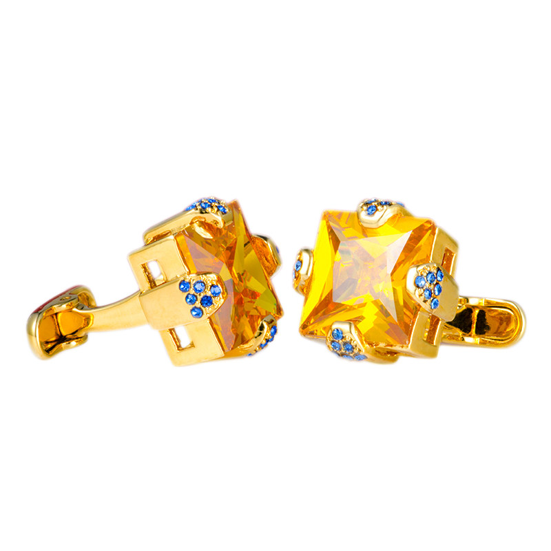 帅朗镀金镶蓝钻水晶锆石袖扣袖口钉正装男法式衬衫袖口袖钉送礼盒