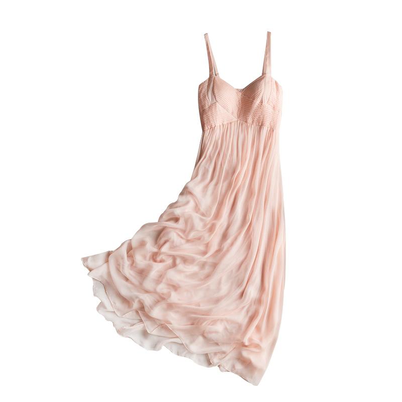柔美粉色真丝连衣裙女夏海边度假长款气质显瘦长裙仙桑蚕丝吊带裙