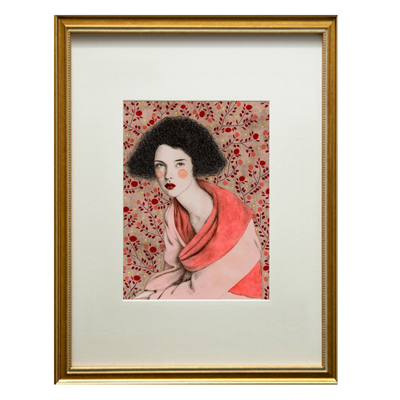 轻奢欧式风美女楼梯样板房卡纸画