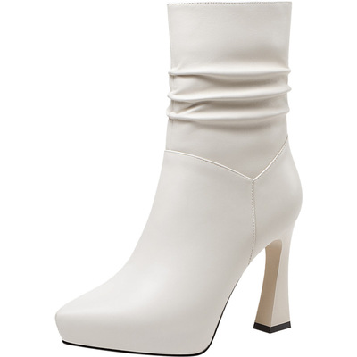 秋冬季显瘦防水台高跟中筒靴