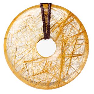 天然发晶平安扣吊坠金发晶项坠黄发晶项链男女款水晶饰品挂件礼物