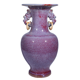 孔家钧窑[活环瓶][35cm系列]钧瓷礼品摆件钧瓷花瓶当代钧瓷官窑