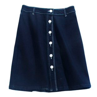 好搭试穿 丹宁深蓝 单排扣明线装饰 小A弹力修身显瘦牛仔半身裙女