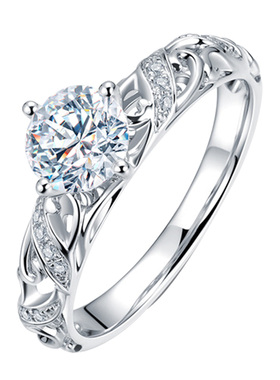 复古纯银藤蔓花纹定做白金婚戒