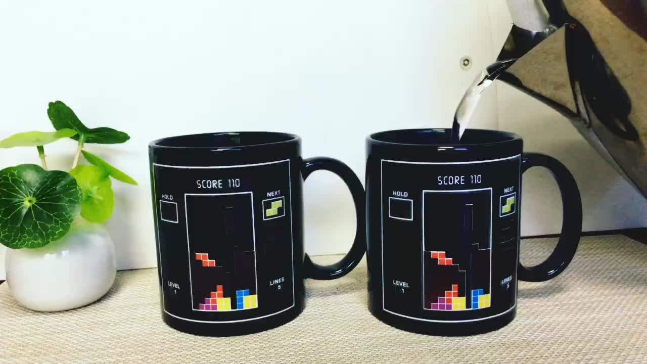 Tetris Ceramic Mugs Temperature Control Heat Reactive Color Change Wing