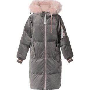 金丝绒廓形羽绒服女中长款收腰加厚大毛领小个子外套2025冬新款