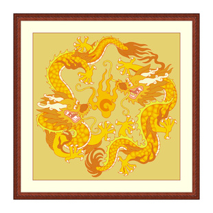 装饰画国画风水客厅办公室玄关书房挂画团龙01双二龙戏珠金龙画