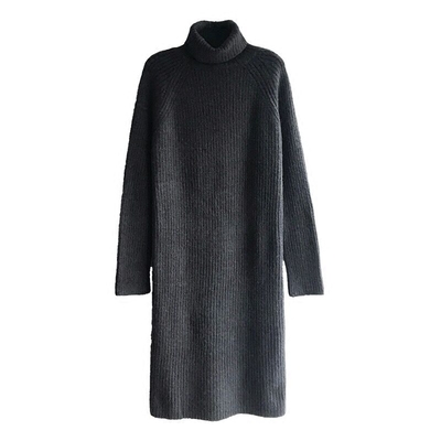 过膝宽松加厚高领针织打底连衣裙