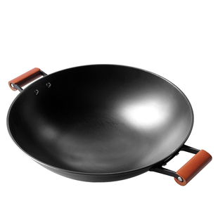 陆川铁人牌生铁锅加厚圆尖底铸铁炒锅无涂层家商用燃气双耳大铁锅