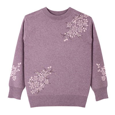 老年人冬装女妈妈加厚毛衣半高领套头羊毛衫奶奶装针织打底衫上衣