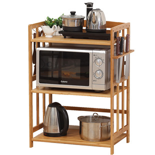 厨房置物架多层落地微波炉架3层4层实木收纳烤箱架储物调料架楠竹