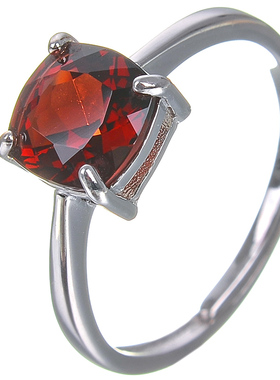 天然鸽血红色石榴石女方形戒指