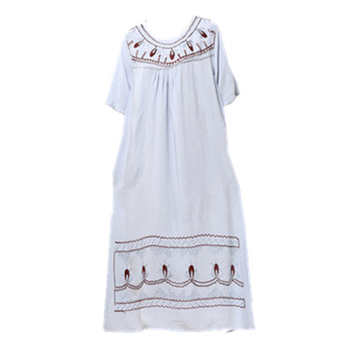 女士纯棉长款奢华风刺绣短袖睡裙