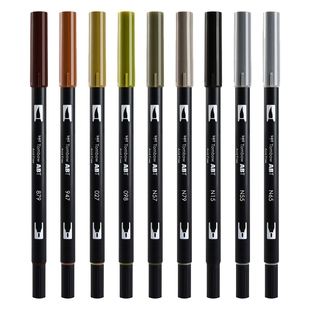 日本tombow蜻蜓质朴大地色系ABT软头笔 双头水彩毛笔儿童画画笔学生用彩色brush毛笔