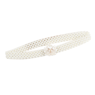 花朵水钻宽珍珠装饰腰带女士配连衣裙子百搭汉服古风松紧腰封女款