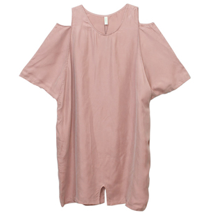 布麻范原创设计美院派艺术系铜氨丝露肩宽松袍子连衣裙 冷夏 粉色