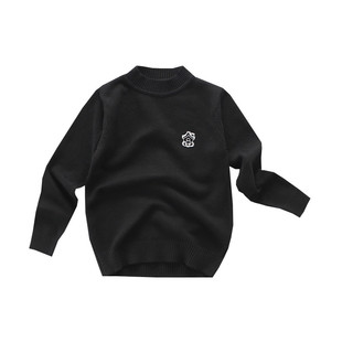 儿童半高领打底衫女童纯棉黑白毛衣宝宝秋冬中大童男童套头针织衫