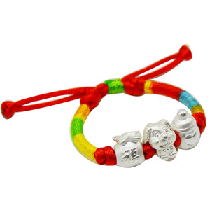 婴儿童新生儿S999纯银手镯生肖狗福袋宝宝红绳手链端午节五彩手绳