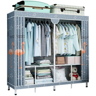 折叠免安装布衣柜简易衣柜挂衣柜钢管加粗加固家用套布拉链全封闭