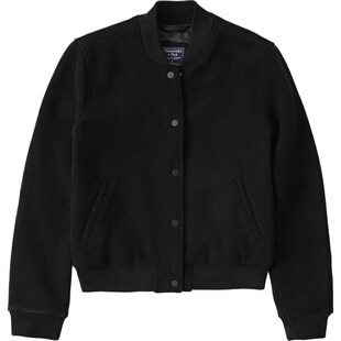Abercrombie Fitch小鹿AF秋冬羊毛呢飞行员外套女加厚棒球服机车
