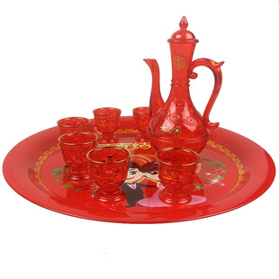 结婚婚庆用品 水晶塑料酒壶酒杯托盘套结婚敬酒摆桌用品 交杯酒杯