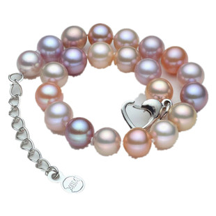 混彩天然珍珠手链正品 9-10mm正圆强光天然彩色珍珠手镯特价包邮