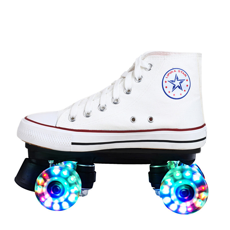 粉色溜冰场闪光轮溜冰鞋双排轮滑鞋成年人男女儿童旱冰鞋初学推荐