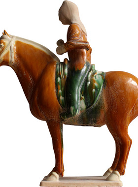 仿古风唐三彩骑马上人陶瓷摆件