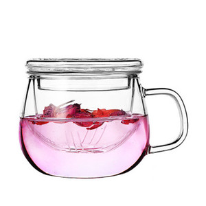耐热透明玻璃杯带盖创意办公茶杯水杯泡茶花茶过滤喝茶杯可爱杯子