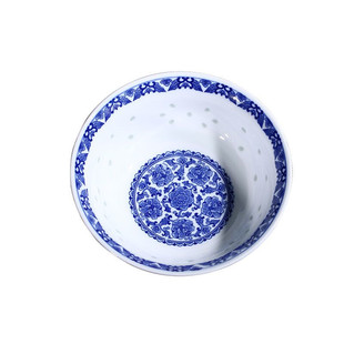 镂空雕刻米粒碗釉下彩青花玲珑瓷汤碗盘子老式手工蓝边碗定制logo