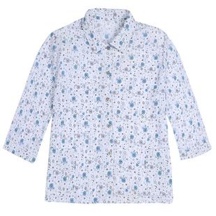 中老年夏女长袖雪纺衬衣妈妈春t恤老人衣服60-70-80奶奶衬衫套装