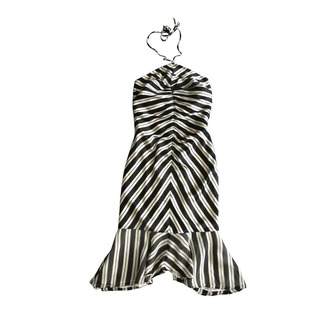 真丝弹力缎夏装新款欧美连衣裙女修身挂脖鱼尾裙气质条纹大牌裙子