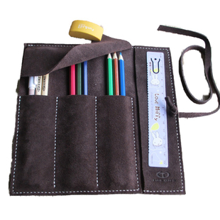 简约牛皮文具盒多功能真皮笔袋 手工文艺笔帘定制收纳包 篆刻刀套