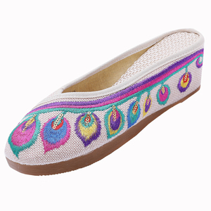 舒适松糕底包头拖厚底绣花女凉鞋老北京布鞋民族风半拖旗袍女拖鞋