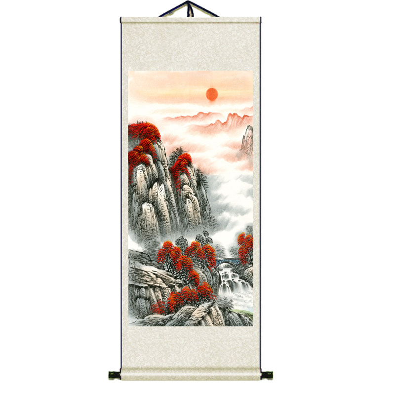 字画客厅玄关挂轴聚财风水鸿运