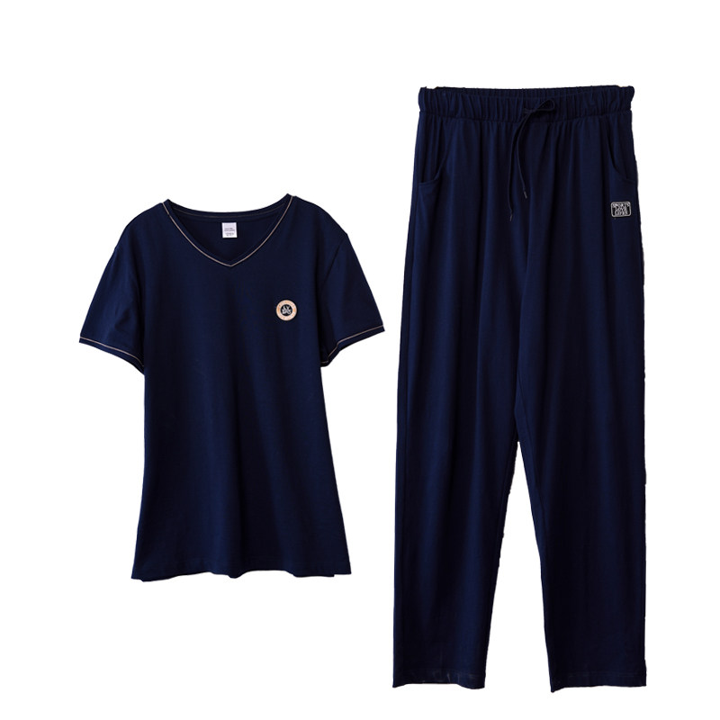 短袖长裤睡衣男 夏季全纯棉男款可外穿运动男土100%棉家居服套装