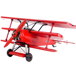 铁皮仿古飞机模型 一战德国红男爵战斗机工艺品装饰摆件道具礼物