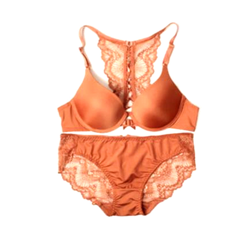 包邮韩国正品现货la lingerie光面前扣小胸加厚美背文胸内裤套装