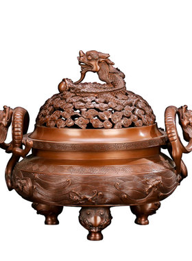 纯紫铜龙钮云纹八怪仿古风装饰品